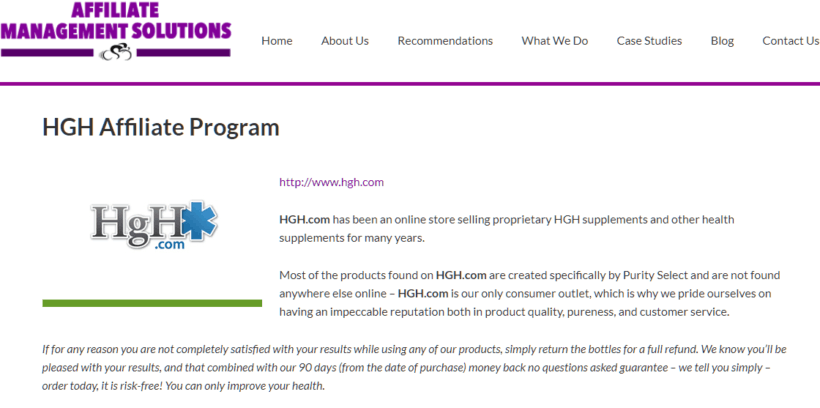HGH.com affiliate program screenshot