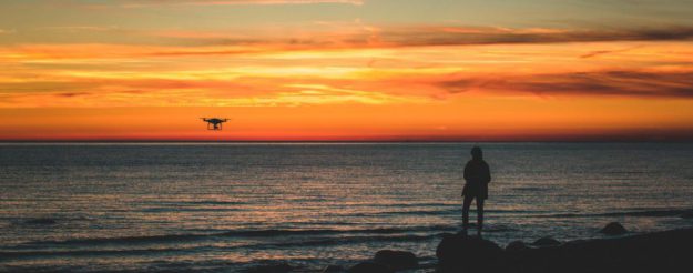 drone flying in the gloaming