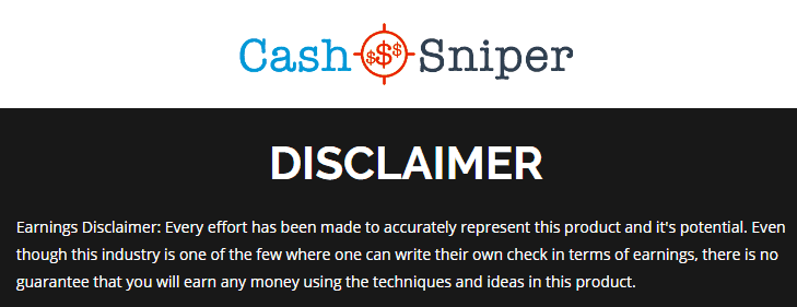 cash sniper disclaimer