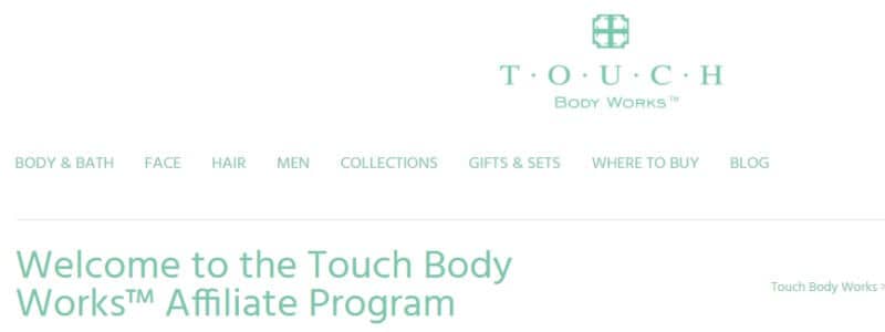 touch bodyworks affiliate program screenshot