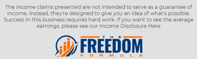 freedom formula screenshot disclaimer