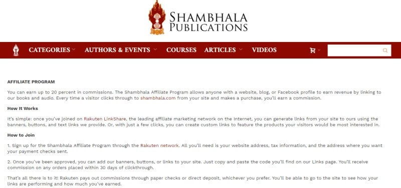 shambhala screenshot for affiliate program
