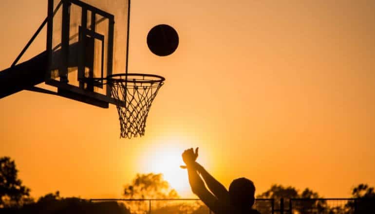 basketball at sunset