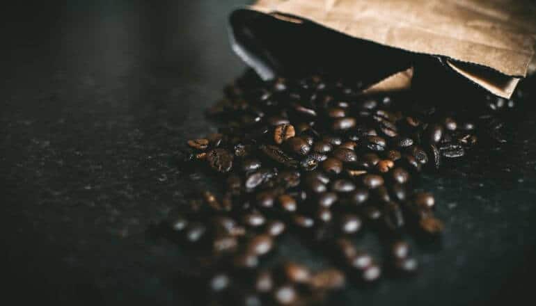 coffee beans spilling out of bag