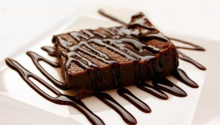 cake drizzled with chocolate