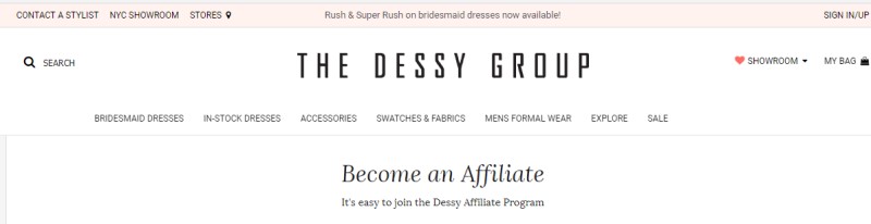 dessy affiliate screenshot