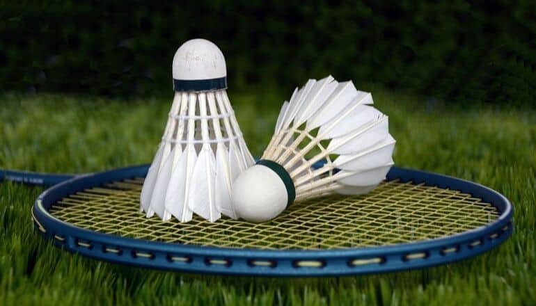 badminton racket on grass