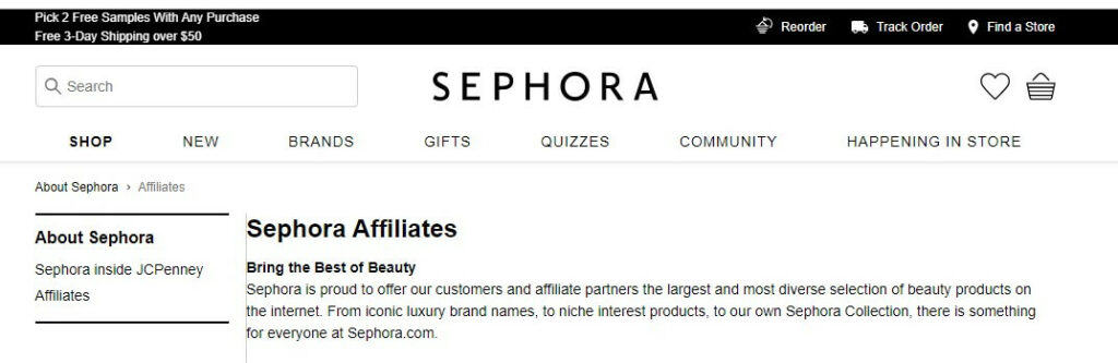 sephora affiliate screenshot