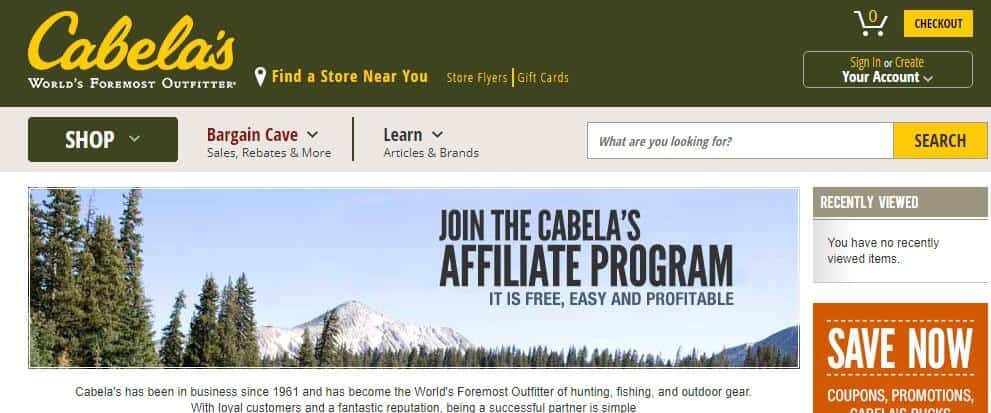 cabelas affiliate screenshot