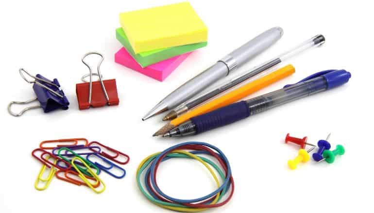 office supplies on white table