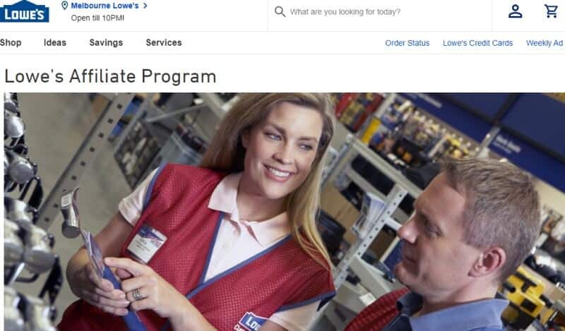 lowes affiliate program screenshot with woman explaining power tools to a customer