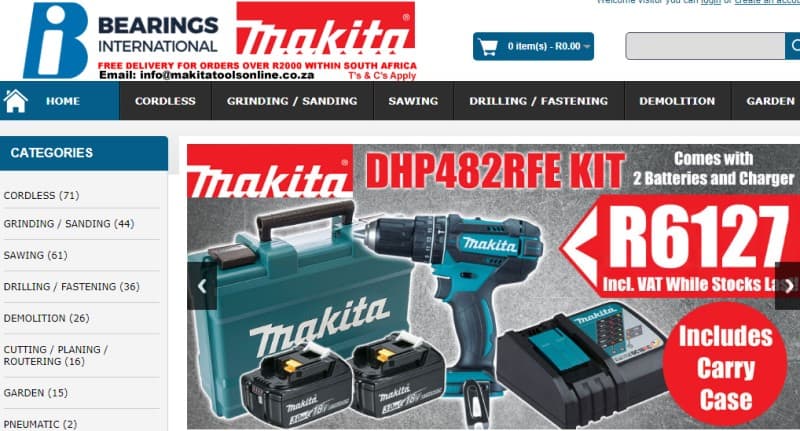 makita power tools website screeshot featuring makita products and sales