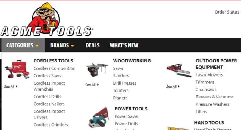 acme tools screenshot of website