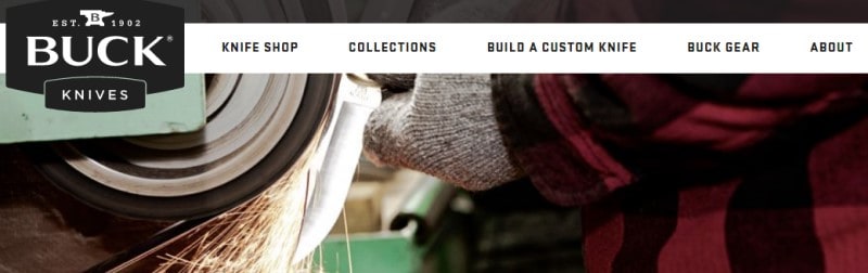 screenshot of the buck knives website with a man sharpening a small pocket knife