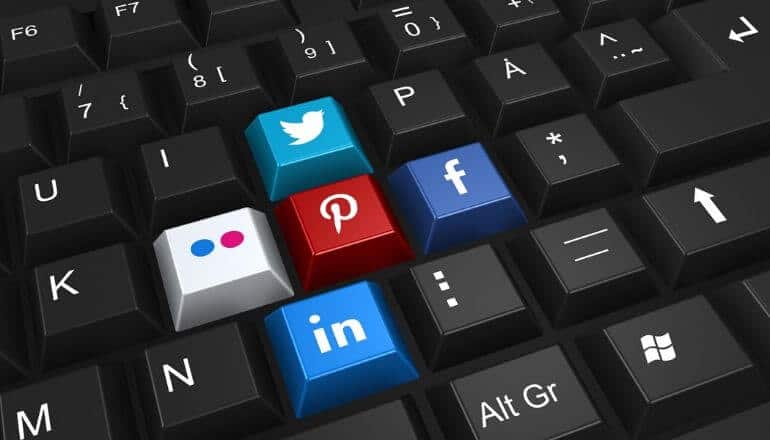 keyboard with social media icons as keys
