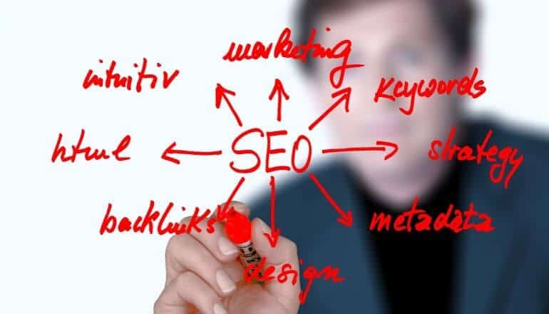image showing SEO and marketing connections written in red marker.