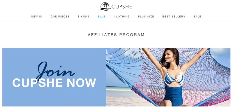 screenshot of the cupshe affiliate program website