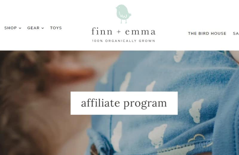 screenshot of the finn and emma affiliate webpage