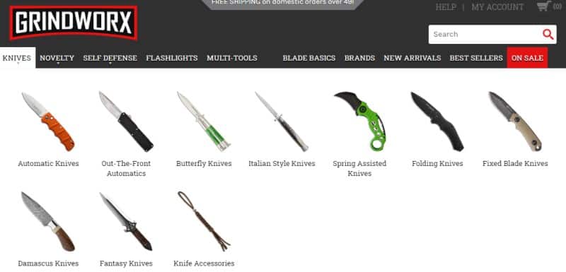 screenshot of the grindworx website featured an array of their products