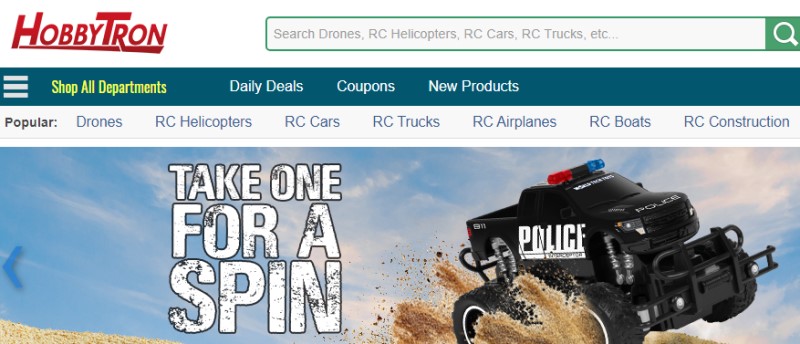 screenshot of hobbytron website featuring  rc monster truck