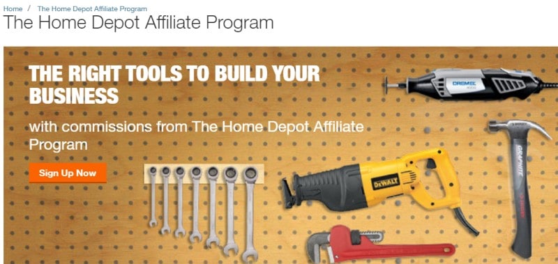 home depot affiliate program screenshot