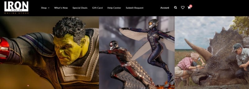 screenshot of the iron studios webpage featuring some of their licensed action figures