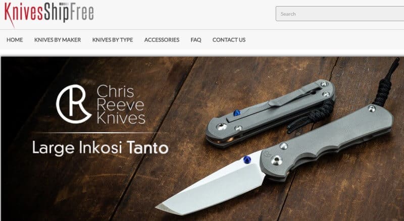 screenshot of the knives ship free website featuring a small pocket knife with a grey handle