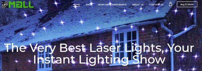 led mall website screenshot showing led lights projected on to a house 