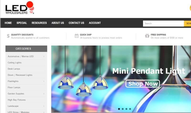 led wholesalers website screenshot