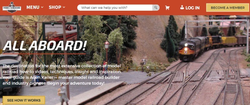 screenshot of the model railroad academy website featuring model trains and diaramas