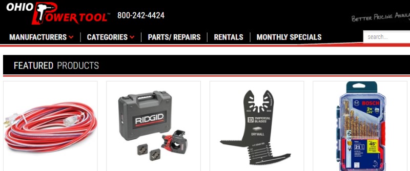 screenshot of the ohio power tool website