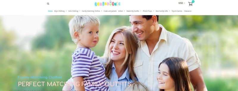 screenshot of new baby chic website featuring a family modelling their clothing