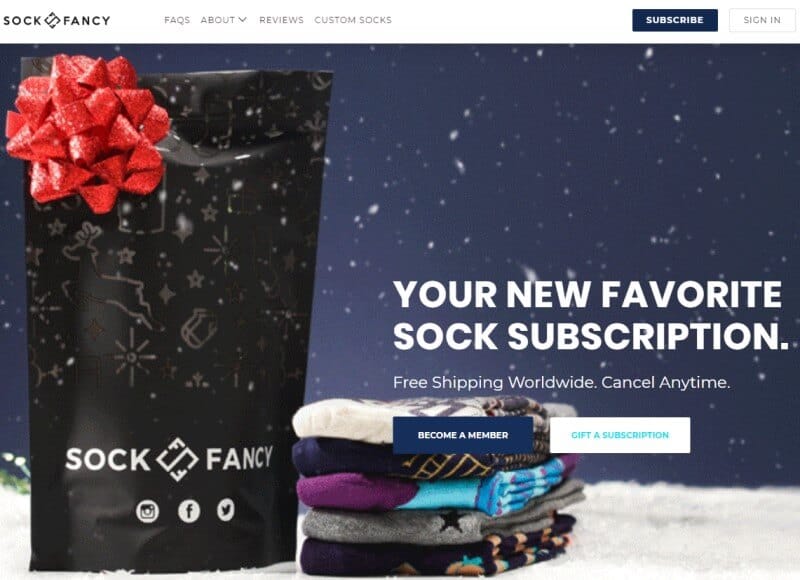 sockfancy screenshot with a stack of socks and a gift bag