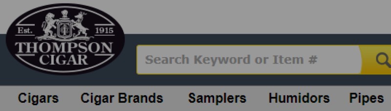 screenshot of the thompson cigar website featuring their logo