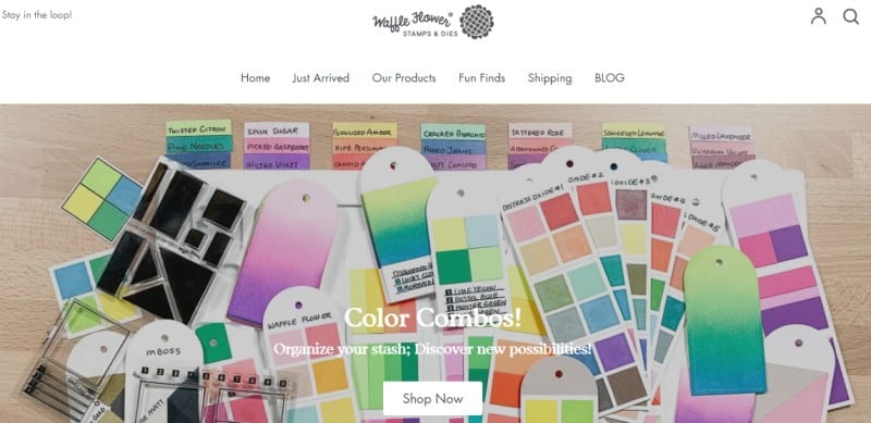 screenshot of waffleflower website featuring a selection of color swatches