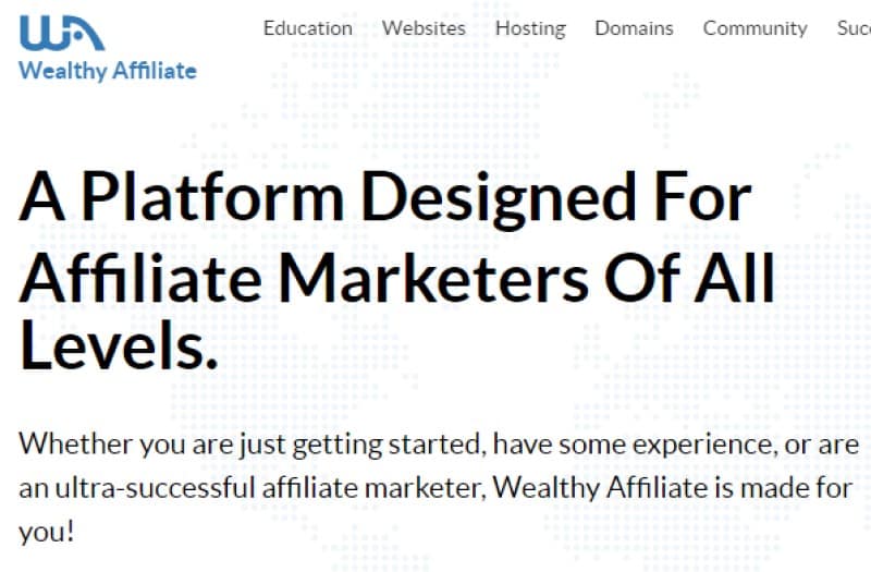 wealthy affiliate screenshot with WA logo in the top left corner