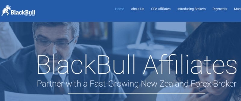 screenshot of the blackbull affiliate website