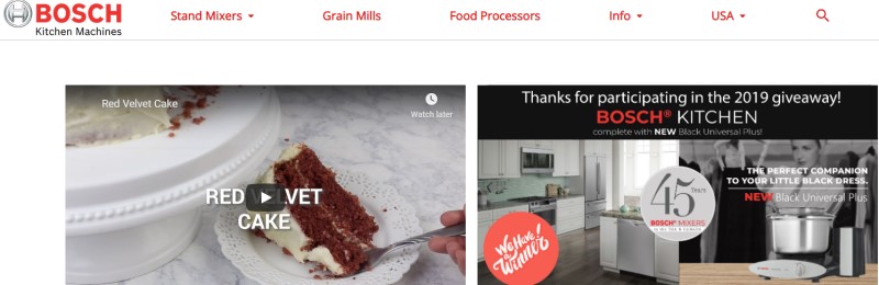 screenshot of the Bosch Kitchen Machines website