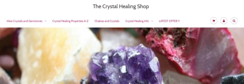 screenshot of the crystal healing shop website