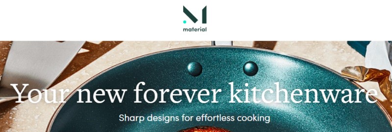 screenshot of the material kitchen website featuring a image of one of their frying pans