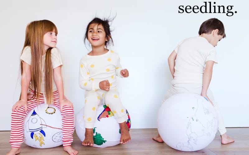 screenshot seedling website with 3 children playing on large balls