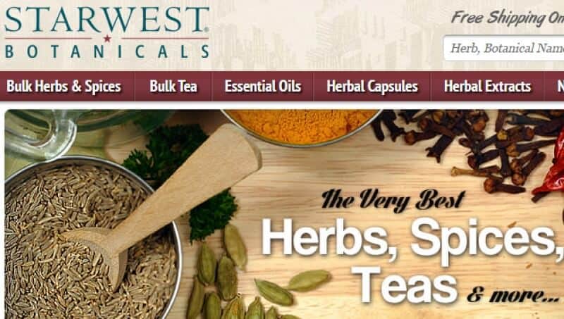 screenshot of starwest botanicals website