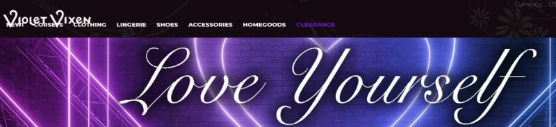 screenshot of the violet vixen website with love yourself written across a purple background