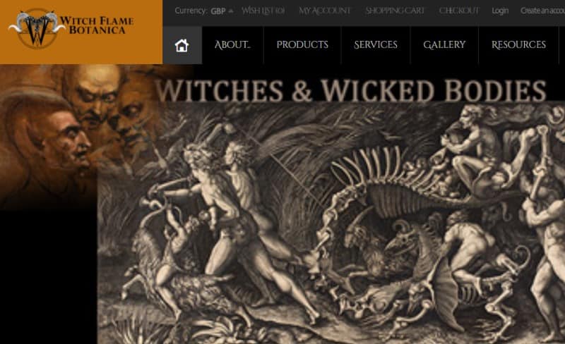 screenshot of the Witch Flame Botanica Website