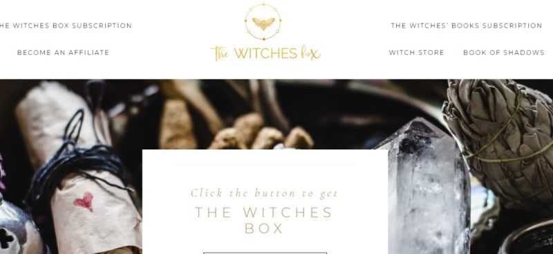 screenshot of the witches box webpage