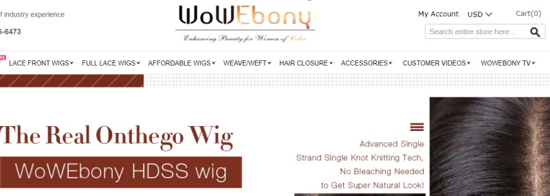 screenshot of the wow ebony website