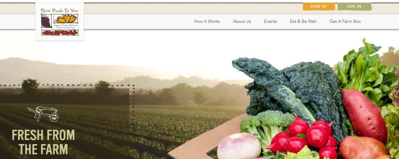 screenshot of the farm fresh to you website with a farm field and some fresh produce in a composite image