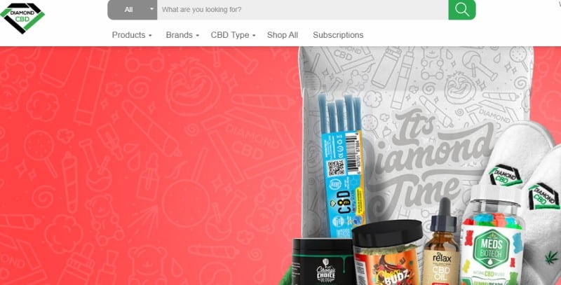 screenshot of the Diamond CBD website with an image of their subscription box