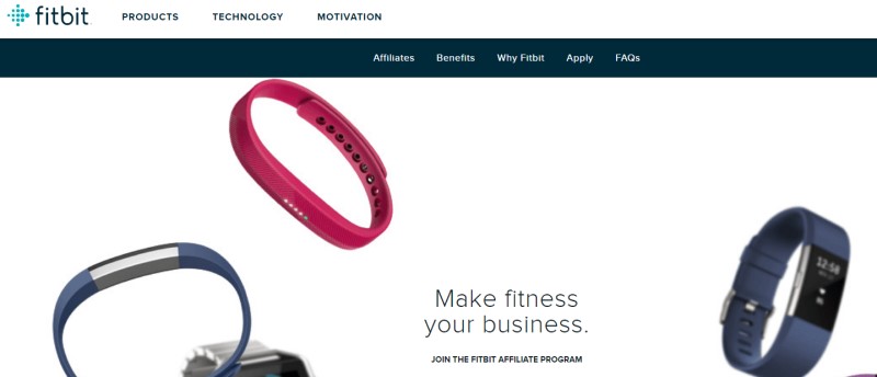 screenshot of the fitbit affiliate webpage