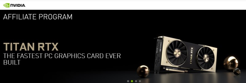 screenshot of the nvidia affiliate webpage featuring a titan rtx video card.